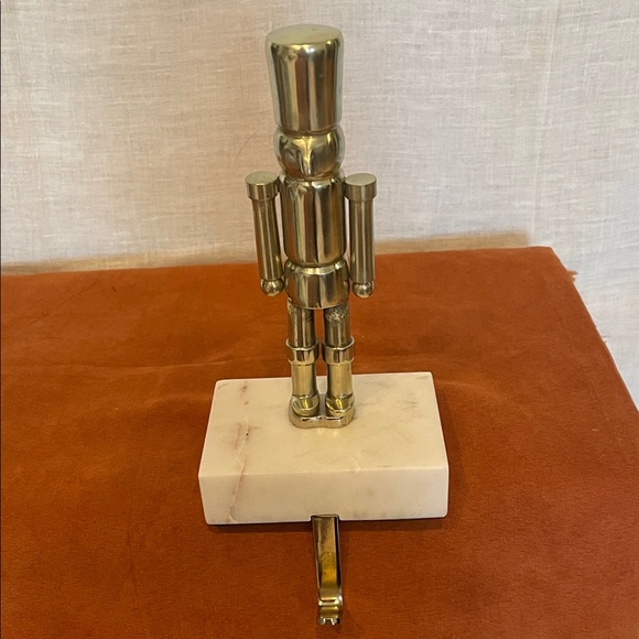 West elm Brass Nutcracker Figurine on Marble Base stocking holder nwot - Picture 1 of 4